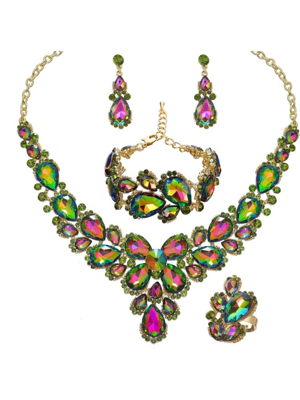 Elegant Wedding Jewelry Set: Austrian Crystal Teardrop Necklace, Earrings